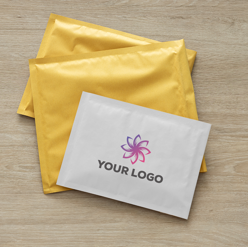 Fast Custom Printed Padded Mailer Sample | Gold & White