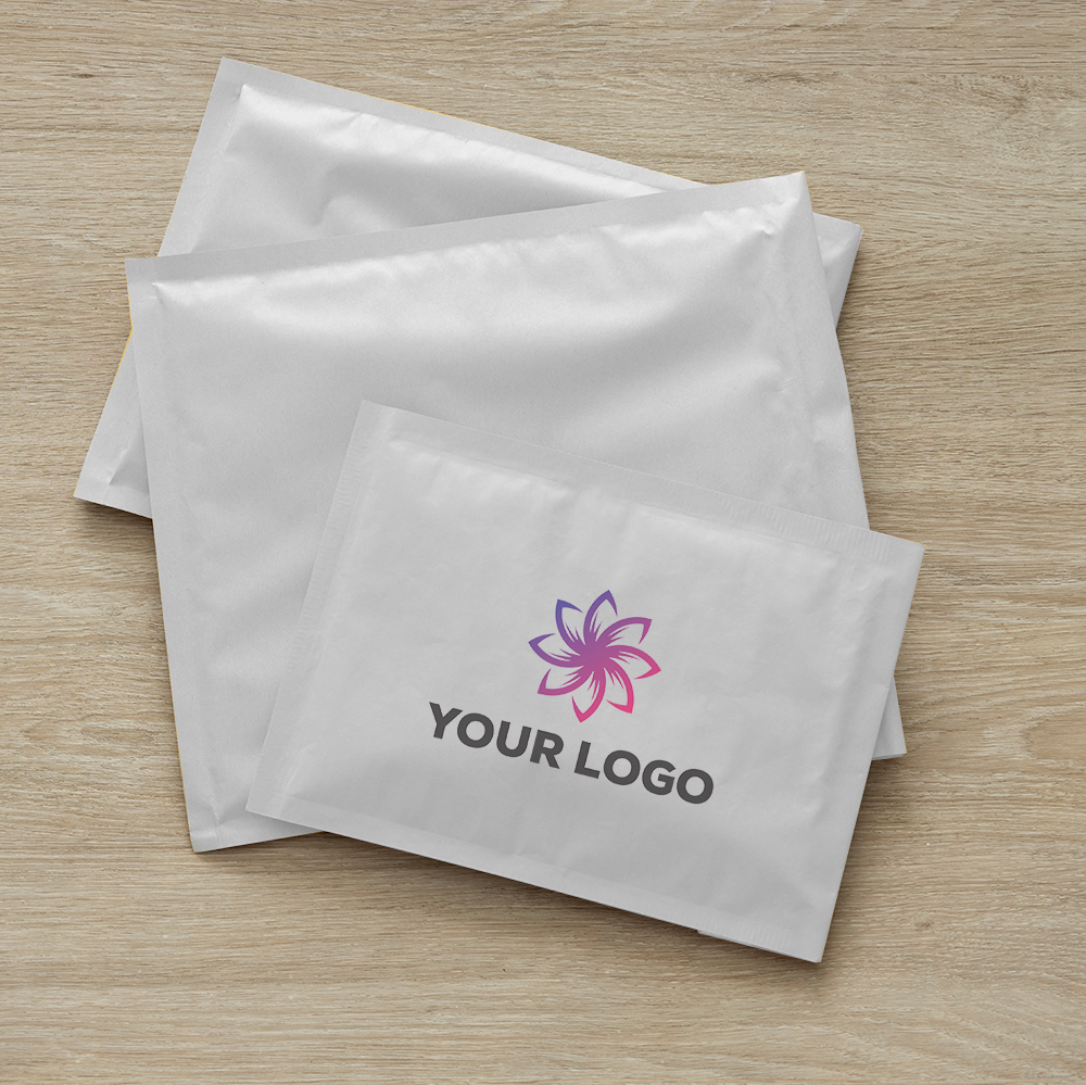 Fast Custom Printed Padded Mailer Sample | Gold & White